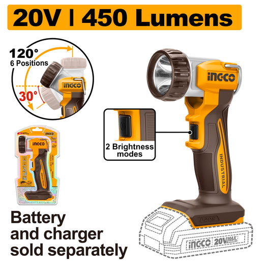 INGCO 20V LED Work Lamp 8W 450 Lumens (Bare Unit) CWLI2058