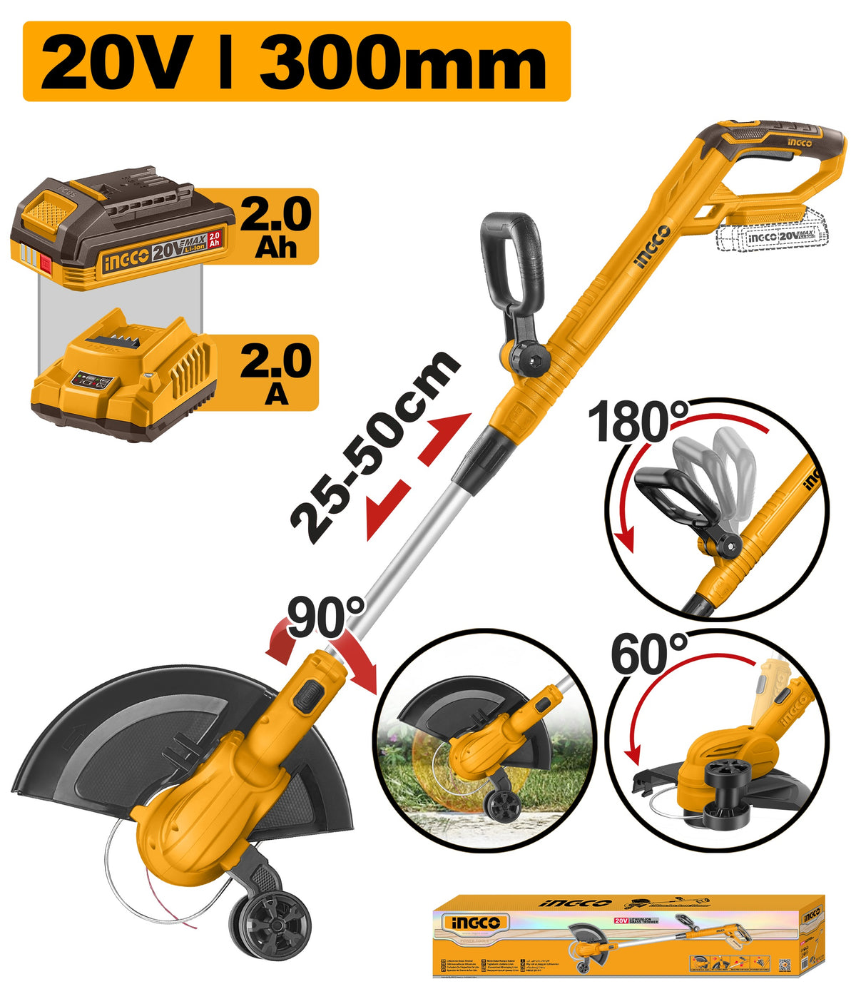 INGCO 20V 1X2.0Ah LI-ION Grass Trimmer CGTLI203285
