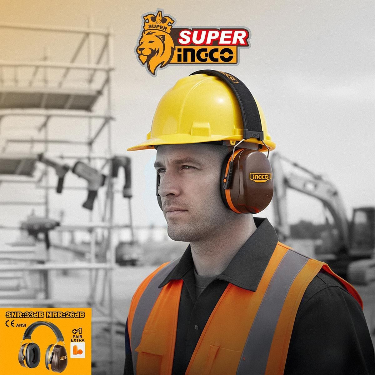 INGCO Impact Resistant Earmuff ANSI3.19-1974 & EN352-2:2020 HEM3328 – view 3