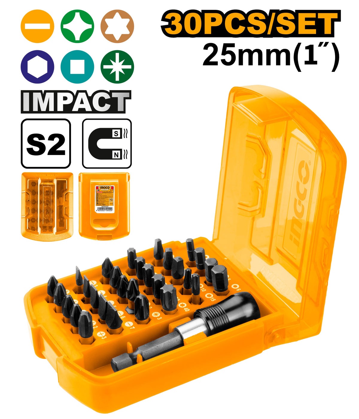 INGCO 30pcs 25mm Impact Insert Driver Bit AKSD68303