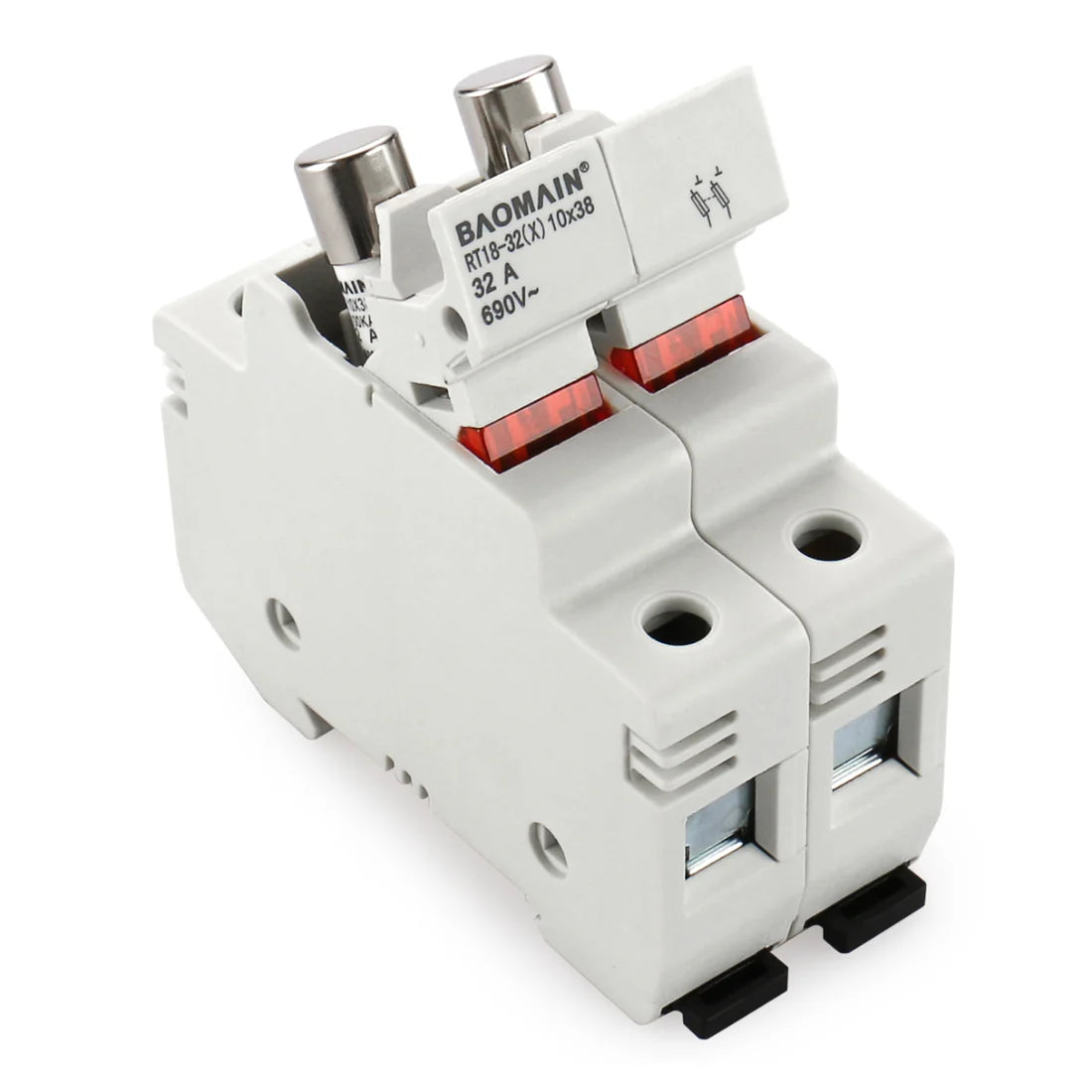 Baomain Cylindrical Fuse Holder RT18-32(X) 10mm X 38mm Fuse Base DIN Rail Mount CE&UR Listed