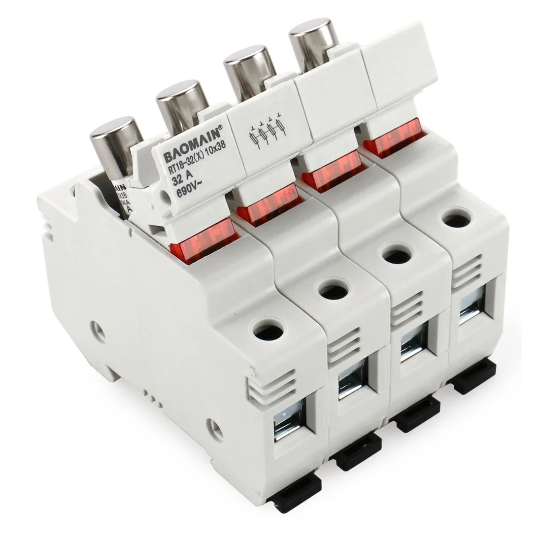 Baomain Cylindrical Fuse Holder RT18-32(X) 10mm X 38mm Fuse Base DIN Rail Mount CE&UR Listed