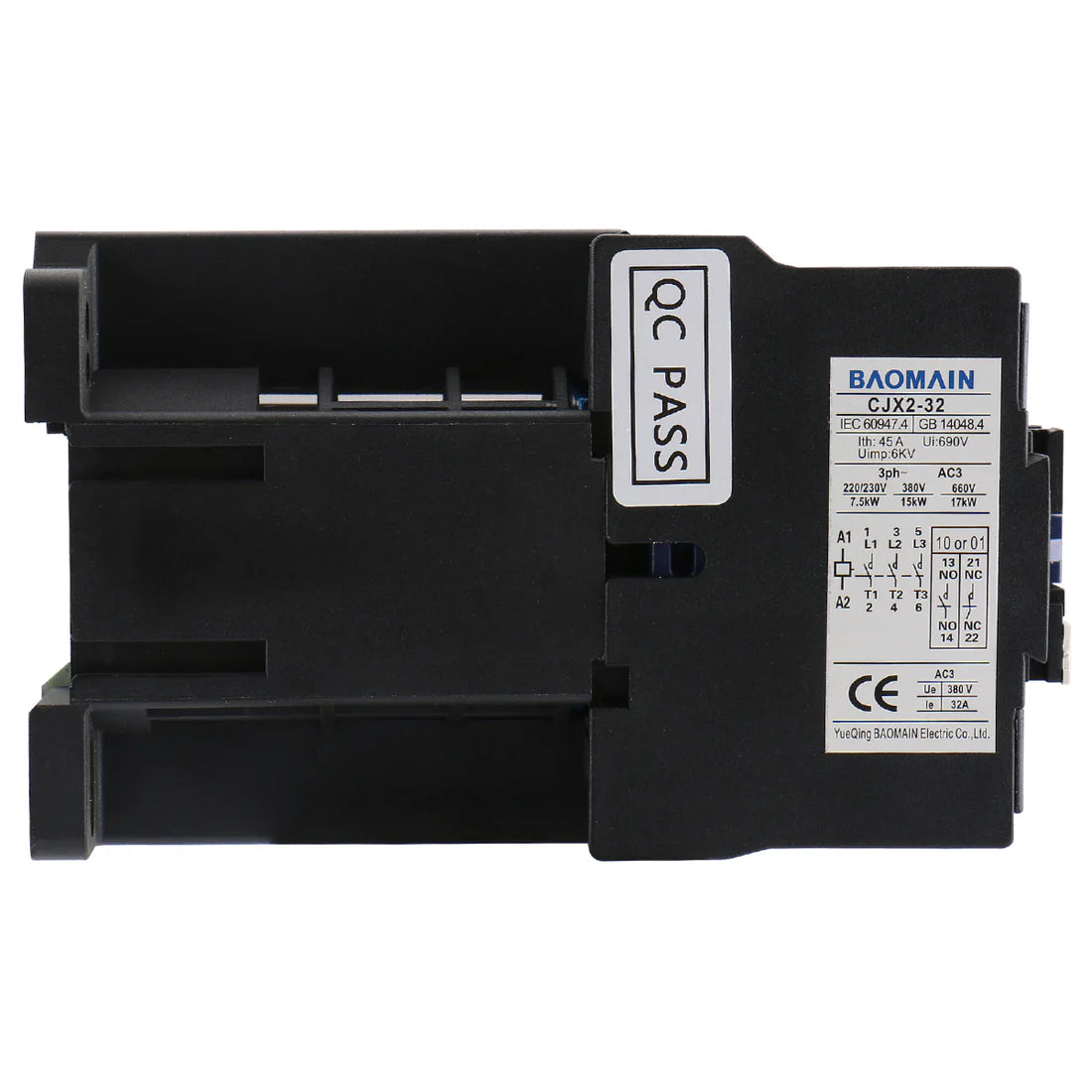 Baomain 3-Pole DC Contactor CJX2-3210 24VDC Coil, 3NO+1NO Auxiliary, 660V 3-Phase, DIN Rail Mount