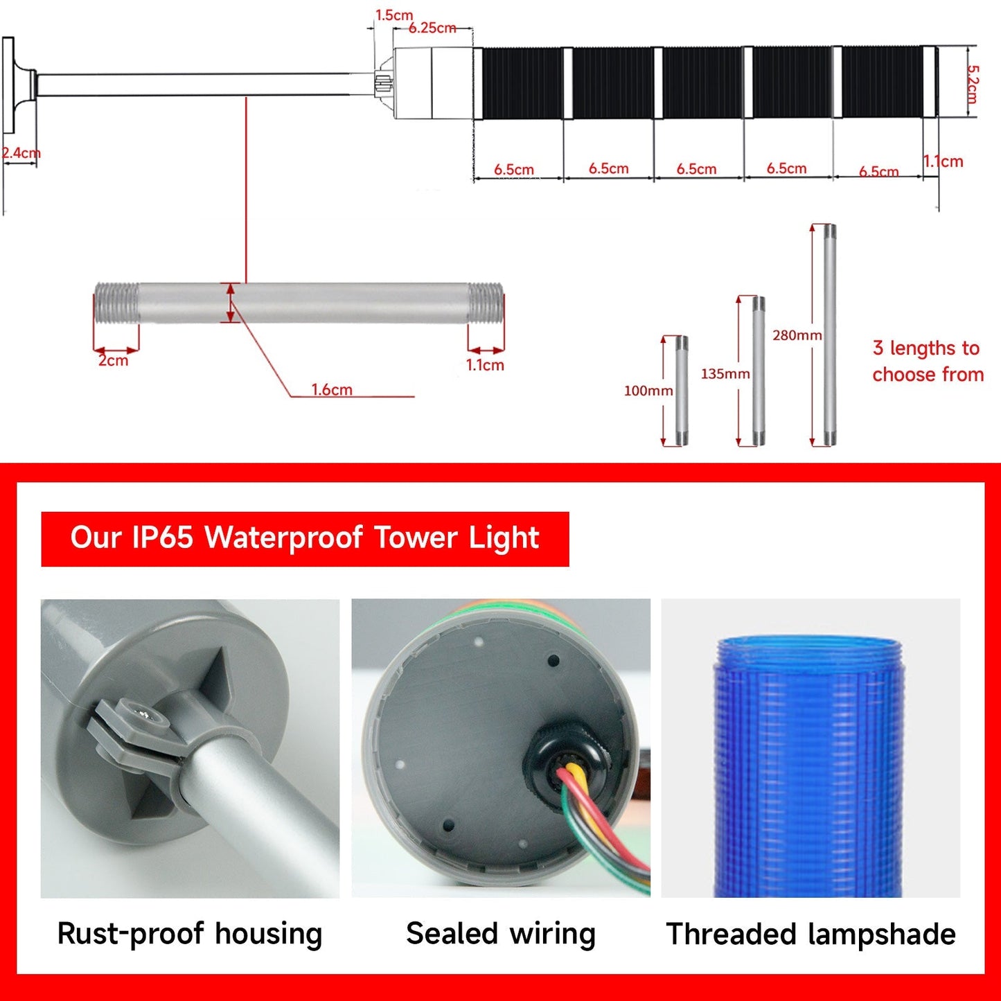 YASONG Tower Light IP65 Waterproof Multilayers Stack Warning Lights with Sound, 4 Types of Base, Flashing Light  For Machine LTA-052WJ