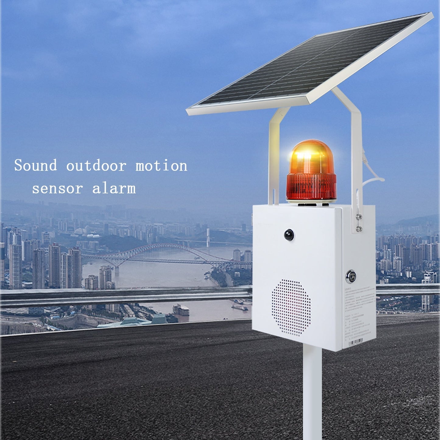 YASONG Solar Motion Sensor Alarm Siren Waterproof Outdoor Motion Detector Sirens with Strobe Light, 120dB Horn 17 Tones Adjustable Microwave Infrared Induction Alarm System SLA-118VS-II