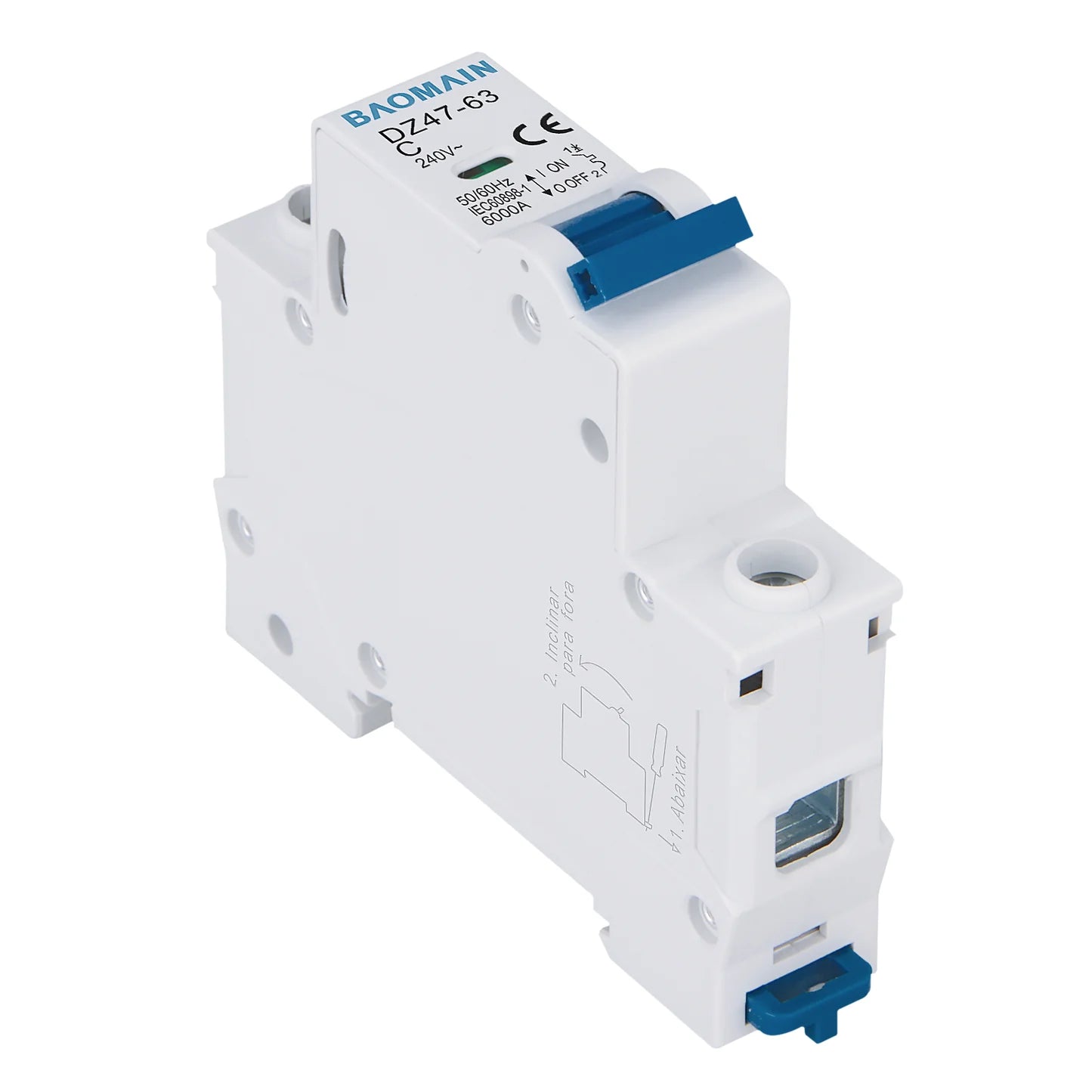 Baomain DZ47-63 1 Pole Miniature Circuit Breaker AC 230V 400V MCB DIN Rail Mounting MCB Work for Motor Protection and Air Compressor