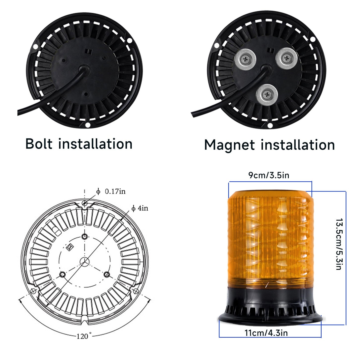 YASONG DIANS S Beacon light 120dB Horn 4 Flashing Modes LED Vehicles Emergency Lights with 9 Tones Strobe Lights for Trucks, Car, Forklift and Vehicle AC100-240V