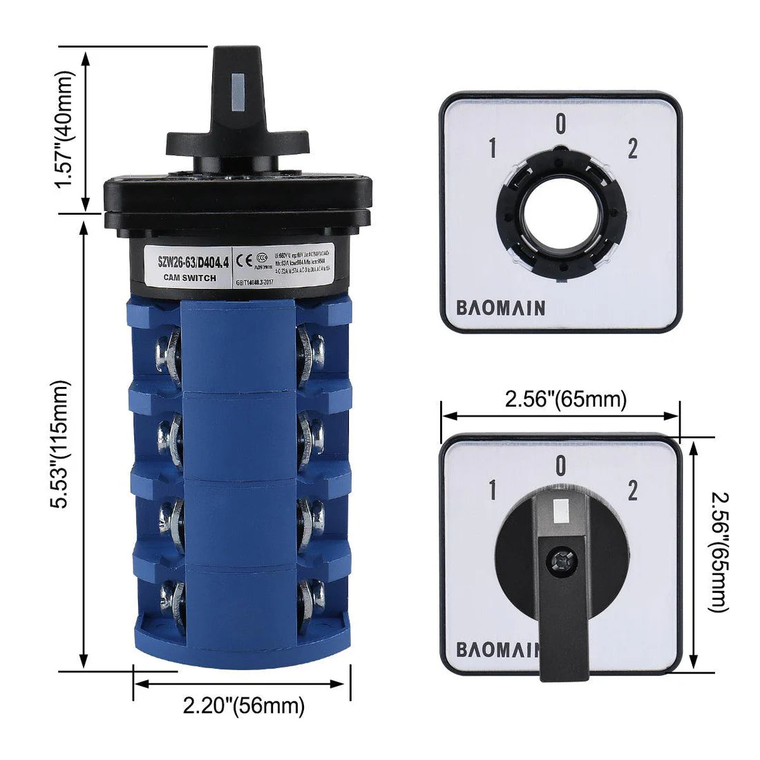 Baomain Universal Rotary Selector Changeover Cam Switch SZW26-63/D404.4 AC 660V 63A 3 Positions 4NO+4NC 16 Terminals