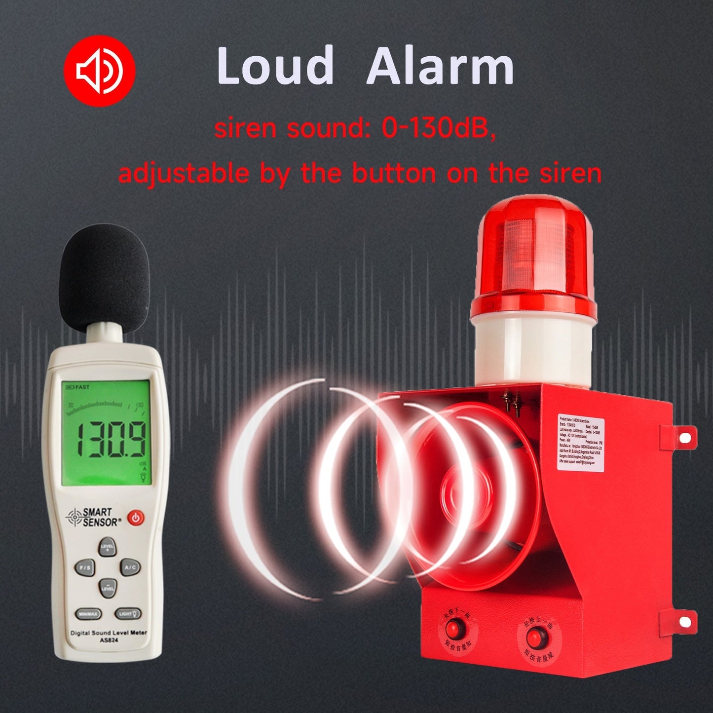 YASONG Alarm Siren with Button Control Box 130dB Horn 12 Tones Adjustable 45w Emergency Alarm System Strobe Siren for Farm Factory Harbor Dock SLA-05BZ