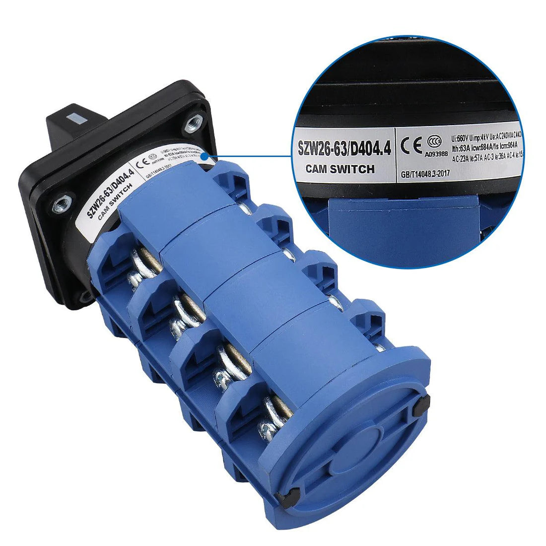 Baomain Universal Rotary Selector Changeover Cam Switch SZW26-63/D404.4 AC 660V 63A 3 Positions 4NO+4NC 16 Terminals
