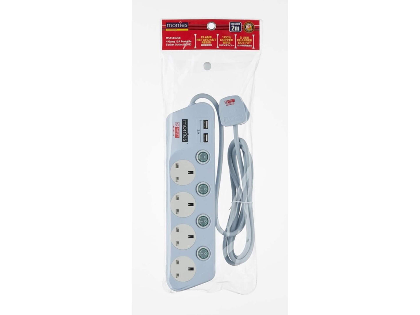 Morries MS33N3 Series 13A 2M Extension Cord with 2 USB Ports