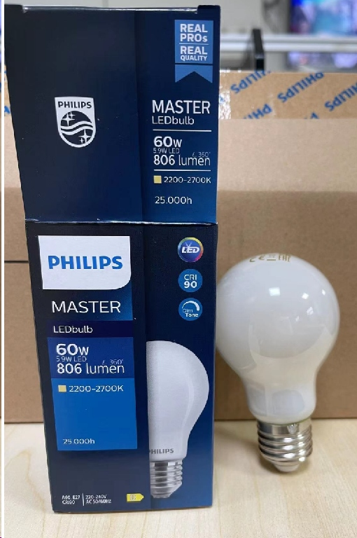 PHILIPS MAS LEDBULB FR 5.9-60W 2200-2700K 806LM 25KHRS E27 A60 DIM x10pcs