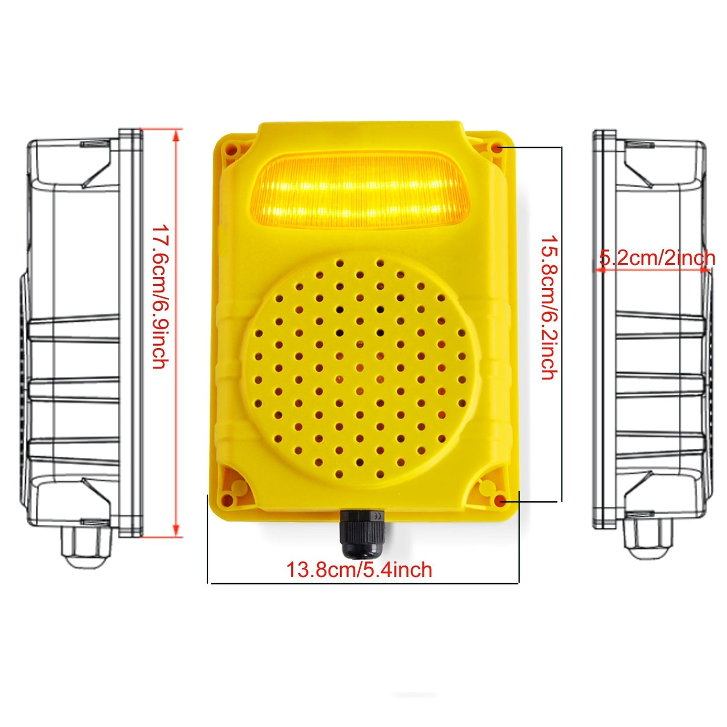 YASONG Motion Sensor Alarm Siren Waterproof Yellow Motion Detector Siren with 120 Decibel Horn 9 Tone Adjustable alarm system for Home Security, Factories, Warehouses, Home and Docks, AC100-240V