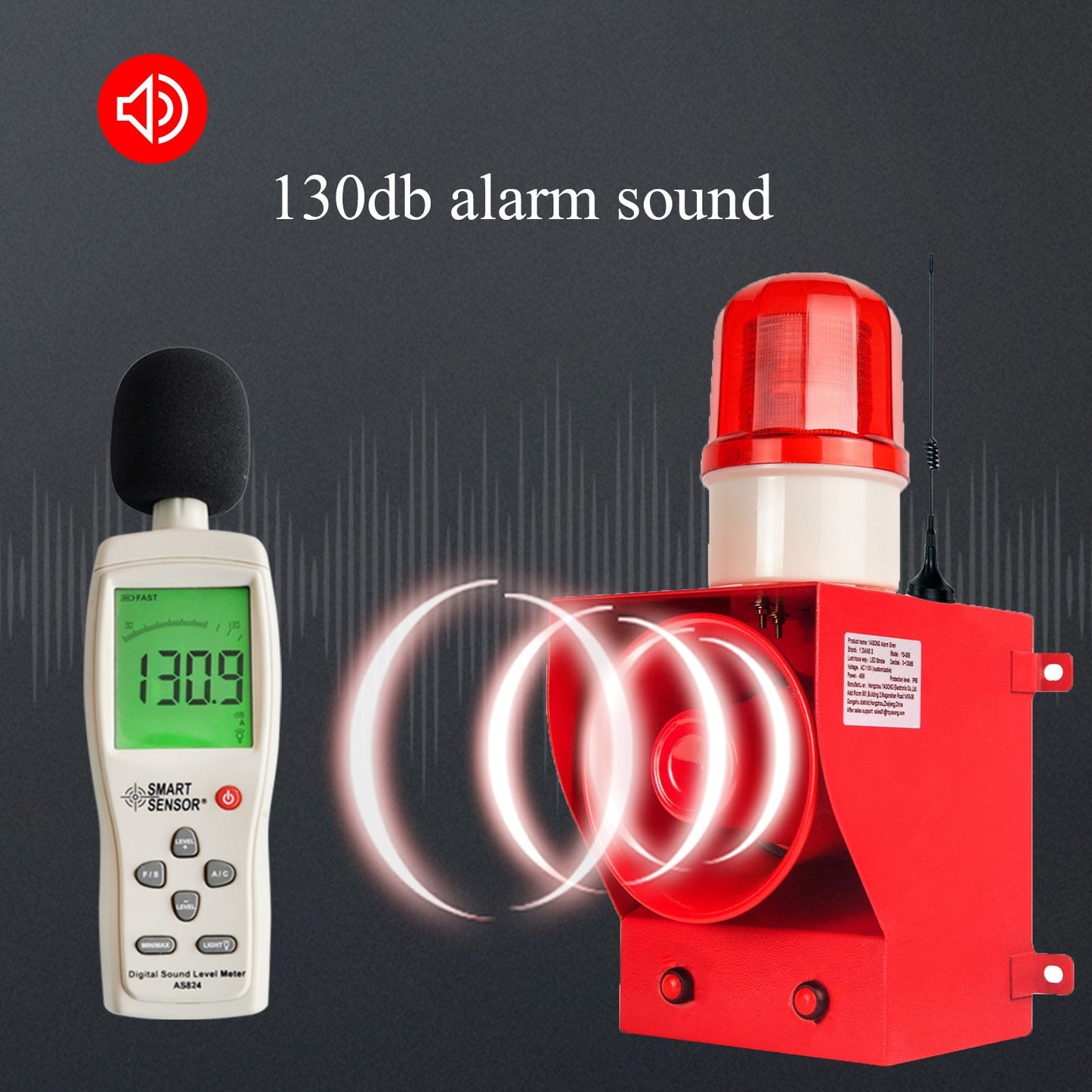 YASONG Remote Control Siren Alarm 500m 130dB Outdoor Industrial Security Siren Horn Alarm Waterproof Emergency LED Strobe Warning Light Tone Volume Adjustable SLA-05BY