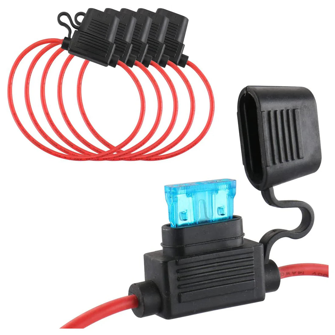 Baomain Car Circuit Fuse Tap 14AWG Inline Fuse Holder Waterproof with ATC/ATO 15 Amp Blade Fuses for Automotive Car Truck Boat Motorbikes x 5PCS