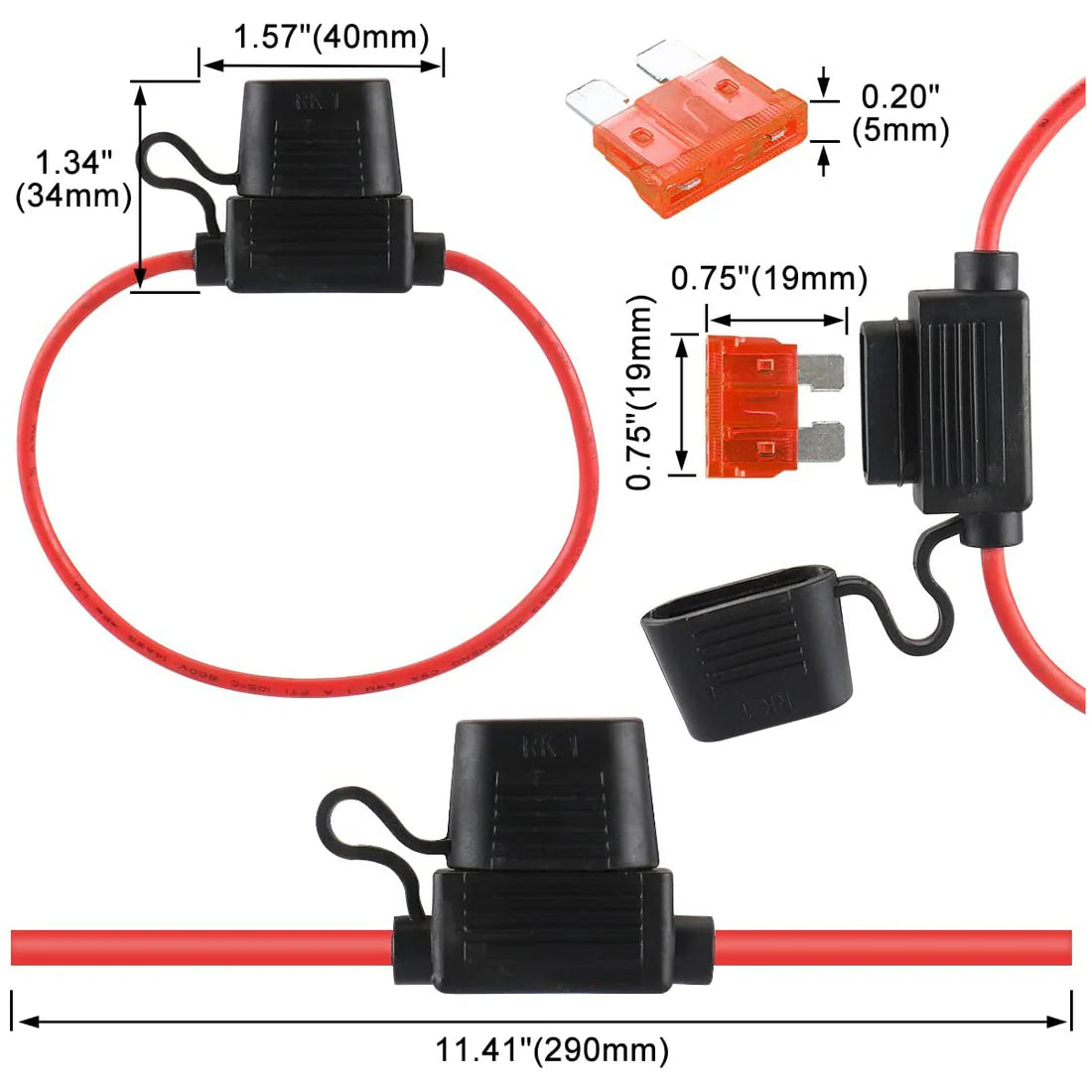Baomain Car Circuit Fuse Tap 14AWG Inline Fuse Holder Waterproof with ATC/ATO 40 Amp Blade Fuses for Automotive Car Truck Boat Motorbikes x5PCS
