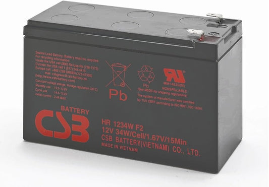 CSB HR1234W F2 (12V 34W @ 15min rate to 1.67V per cell / 9AH) Sealed Lead Acid battery