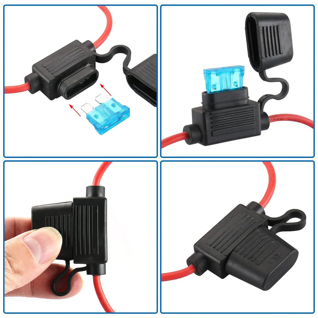 Baomain Car Circuit Fuse Tap 14AWG Inline Fuse Holder Waterproof with ATC/ATO 15 Amp Blade Fuses for Automotive Car Truck Boat Motorbikes x 5PCS