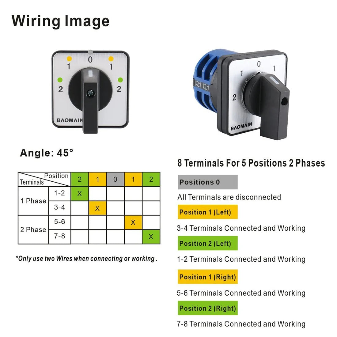 Baomain 660V 40A 5 Positions 8 Terminals Changeover Control Rotary Cam Switch SZW26-40/COA.2