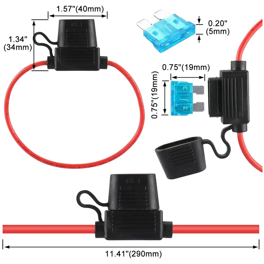 Baomain Car Circuit Fuse Tap 14AWG Inline Fuse Holder Waterproof with ATC/ATO 15 Amp Blade Fuses for Automotive Car Truck Boat Motorbikes x 5PCS