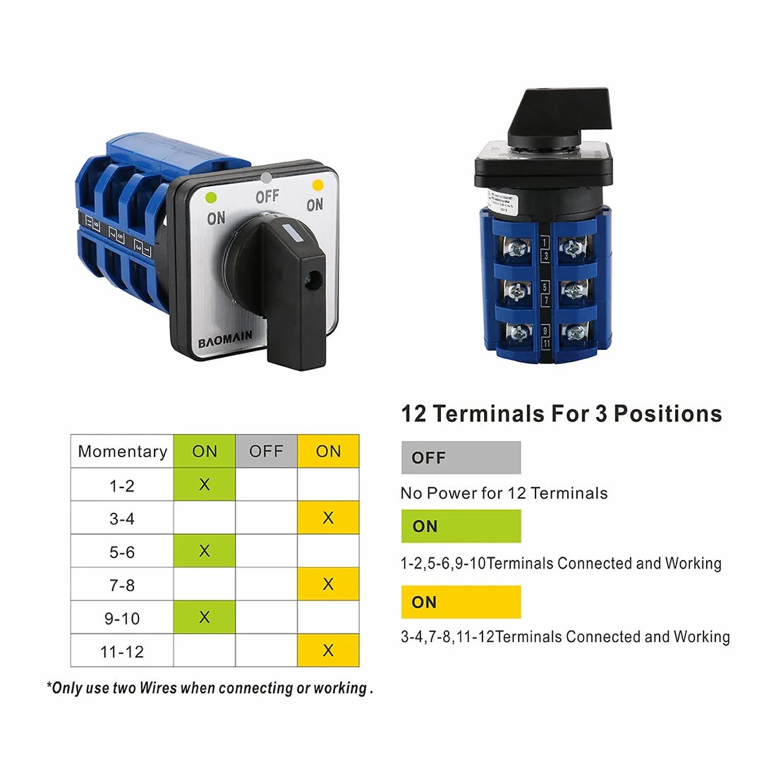Baomain 63A Momentary Rotary Cam Changeover Selector Switch 660V 3-Pole 3-Position 12 Terminals SZW26-63/B303.3