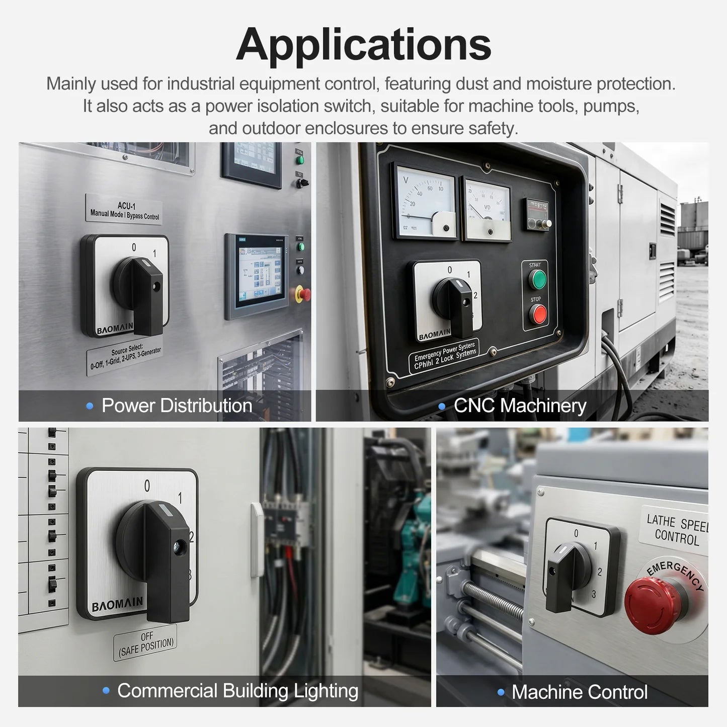 Baomain Changeover Rotary Cam Switch 20A SZW26-20/D303.3-B11R 660V On-Off-On 3 Positions 12 Terminals