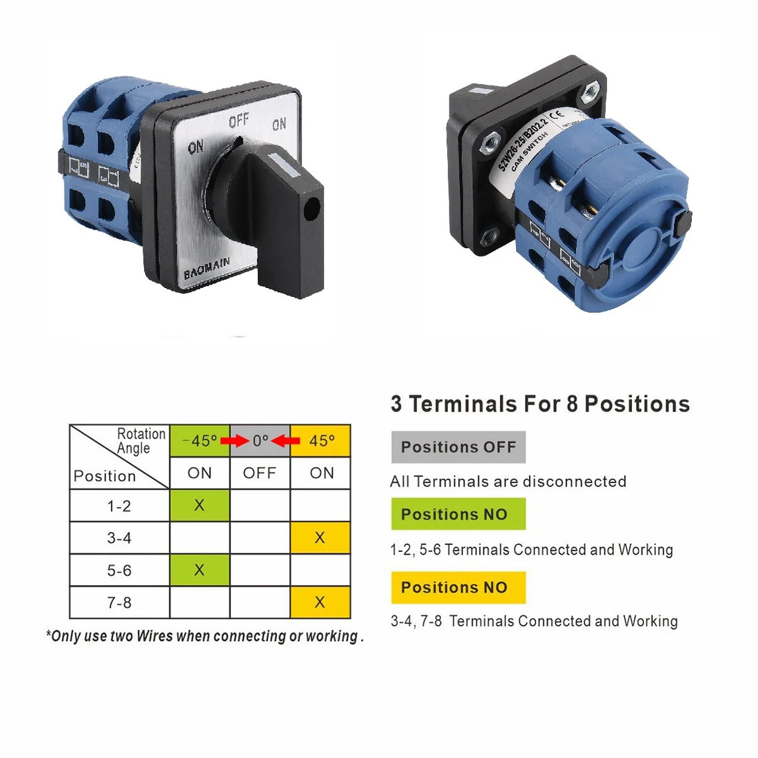 Baomain 25A Momentary Rotary Cam Changeover Selector Switch SZW26-25/B202.2 660V 2-Pole 3-Position 8 Terminals