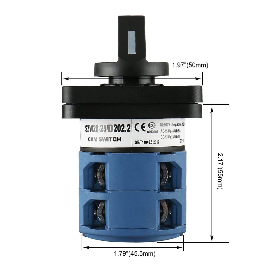 Baomain Changeover Rotary Cam Switch 25A 2-Pole 3-Position Latching 8 Terminals SZW26-25/D202.2
