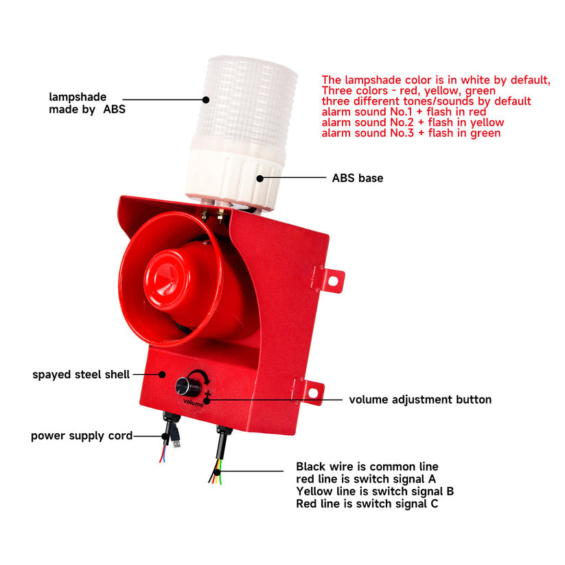 YASONG Dry Contact Signal Triggered Security Siren Waterproof 120dB Red Yellow Green Strobe Light Siren for Factory Fire stations Harbours SLA-315