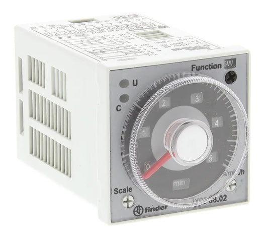 Finder 88 Series Series Panel Mount Timer Relay, 24 → 230V ac/dc, 2-Contact, 0.05-10 min, 0.05-10h, DPDT