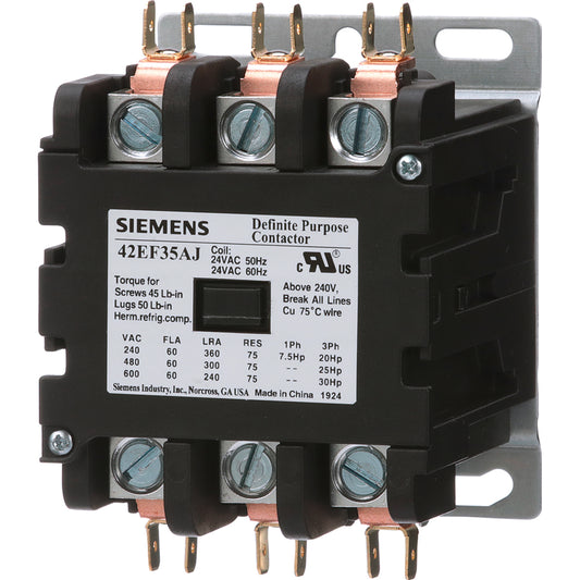 SIEMENS 42EF35AJ Definite Purpose Contactor, 24VAC, 3P, 60A