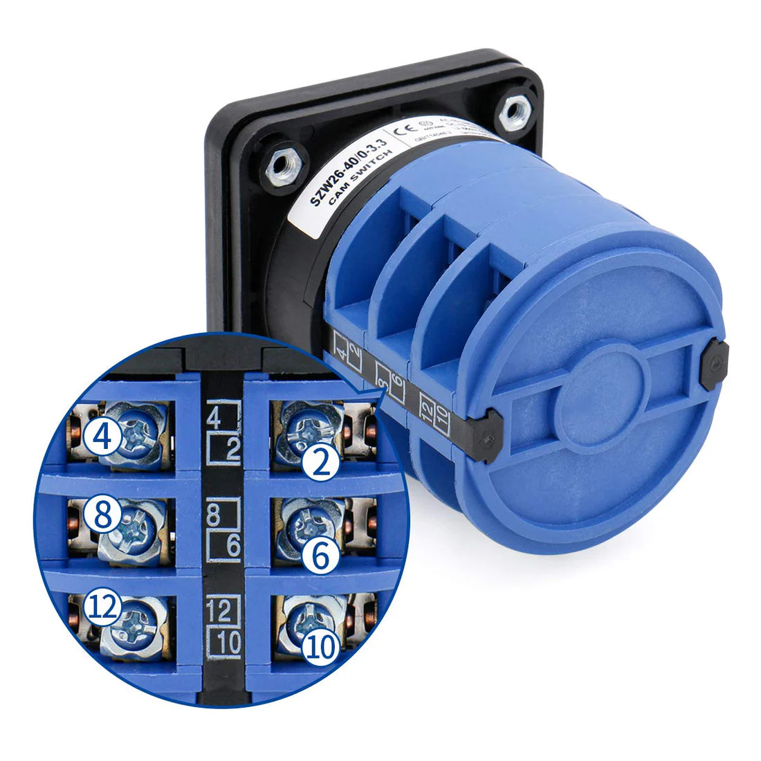 Baomain Rotary Cam Changeover Switch SZW26-40/0-3.3 660V 40A 12 Terminals 4 Positions