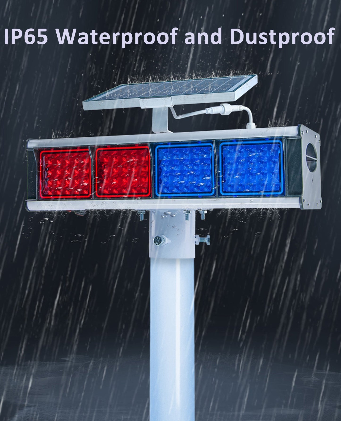 YASONG Solar Motion Detection Strobe Light Warning Light  IP65 Waterproof 120dB LED Red and Blue Double-sided Flashing Lights Motion Sensor Alarm Siren for Traffic, Road Construction, Farm, Yard