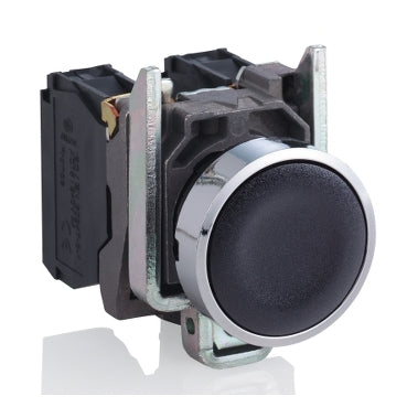 Schneider Push button head, metal, flush, black, Ø22, spring return, unmarked