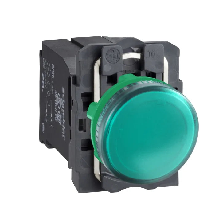 Schneider Electric, XB5, Flush Mount Green Incandescent Pilot Light, 22mm Cutout, IP66, IP67, IP69(IP69K), Round, 230
