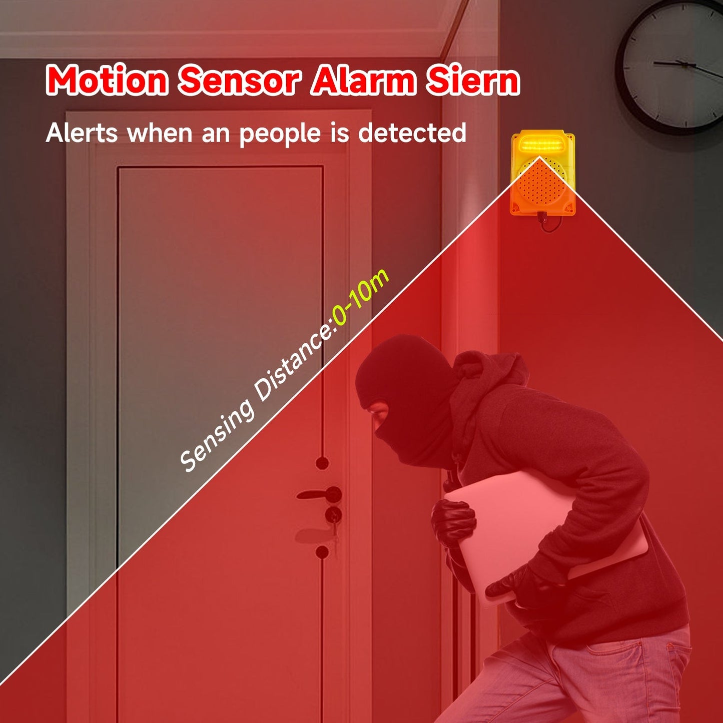 YASONG Motion Sensor Alarm Siren Waterproof Yellow Motion Detector Siren with 120 Decibel Horn 9 Tone Adjustable alarm system for Home Security, Factories, Warehouses, Home and Docks, AC100-240V