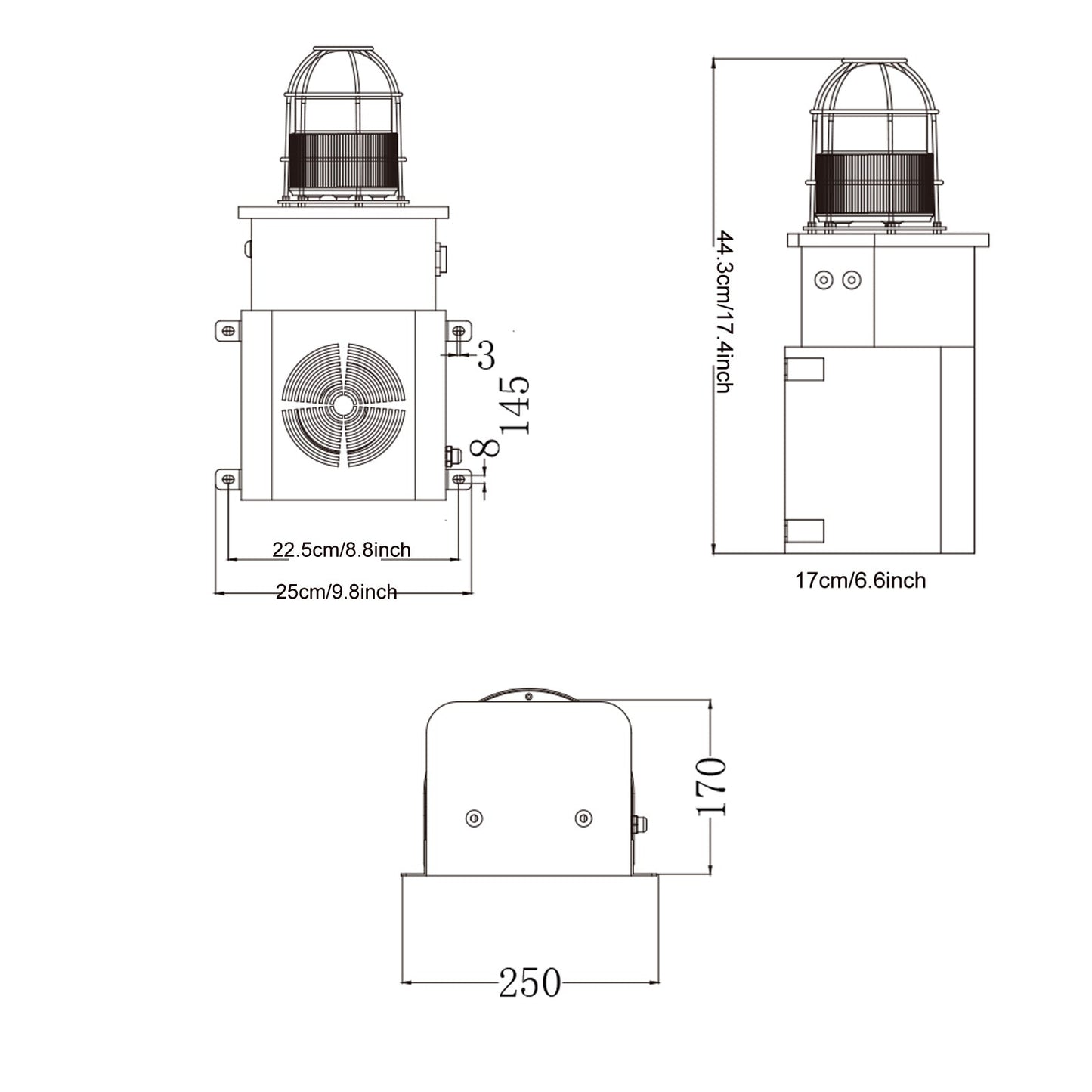 YASONG Alarm Siren  130dB Horn Speaker 50W Adjustable Volume and Tone Anti-collision Outdoor Sirens Alarm System with Strobe Light for Factories, Terminals, Ports Emergency Alarm Range About of 100-150 Meters