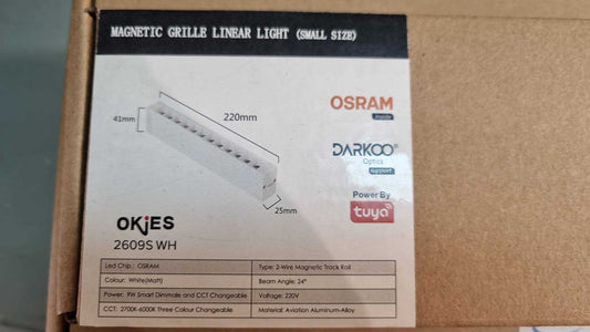 OKIES 2609S WH 9W Pintar Boleh Dimalapkan dan CCT Boleh Tukar Gril Magnetik Lampu Linear