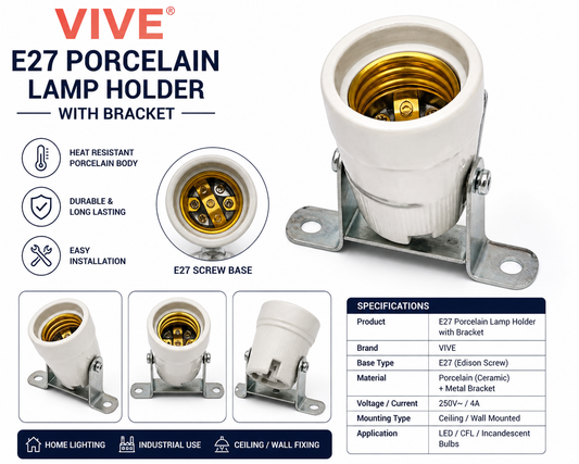 VIVE E27 PORCELAIN LAMP HOLDER WITH BRACKET