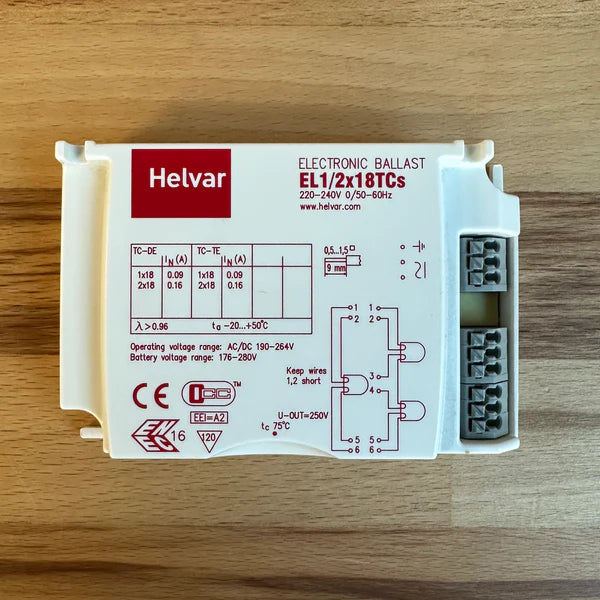 Helvar EL1 2x18TCs Ballast 220-240V Lamp type: TC-DE (18 W)