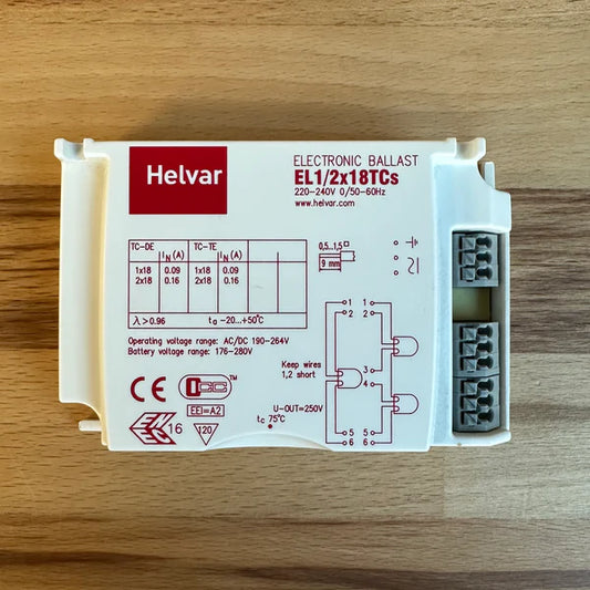 Helvar EL1 2x18TCs Ballast 220-240V Lamp type: TC-DE (18 W)