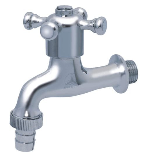 Showy C.P. Hose Union BIB (Toilet) Cross Handle Tap | Nozzle Size : 1/2" or 3/4"