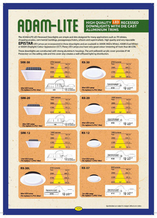Adam-Lite RX-30 – 30W LED Recessed Round Downlight 3000K IP44