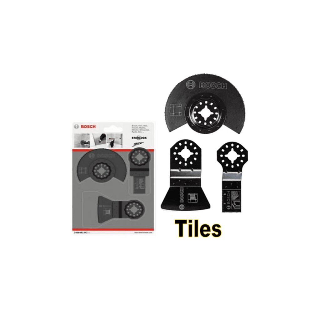 BOSCH 3pcs OMT basic tile set. Accessories for Multi-Cutter. Versatile Starlock tile set. Saw blade. Scraper.