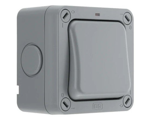 BG Electrical Grey Outdoor Light Switch, 2 Way, 1 Gang, Storm