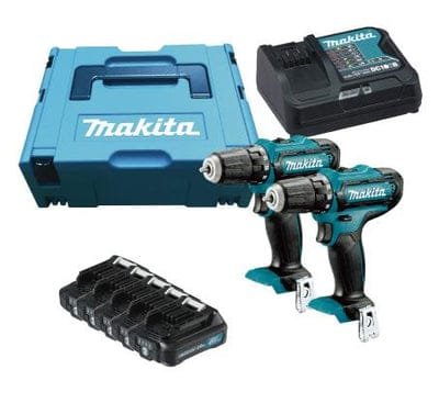MAKITA CORDLESS COMBO KIT CLX 208 SAJ 1, Comes with 2 DRILLS WITH 5 PCS 2AH batteries and charger