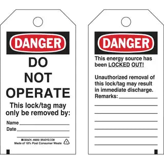 Brady 65502 DANGER Do Not Operate Lockout Tagout Tags