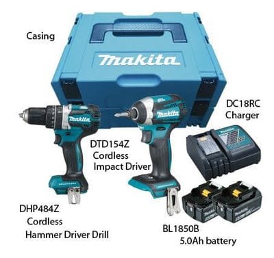 MAKITA 18V COMBO SET (DLX 2181 TJ), Includes DHP 484 Z + DTD 154 Z, WITH 2X 5.0AH BATTERY &amp; CHARGER DLX 2181 TJ