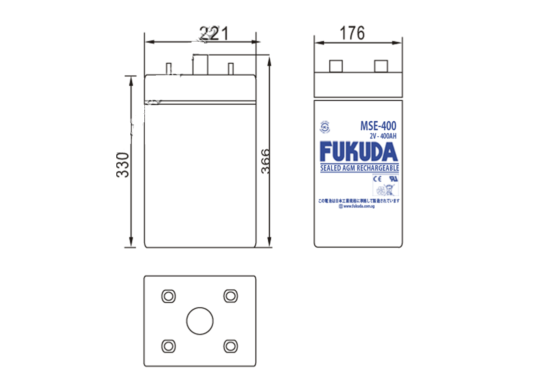 Fukuda MSE400-2v Sealed AGM M/F Battery