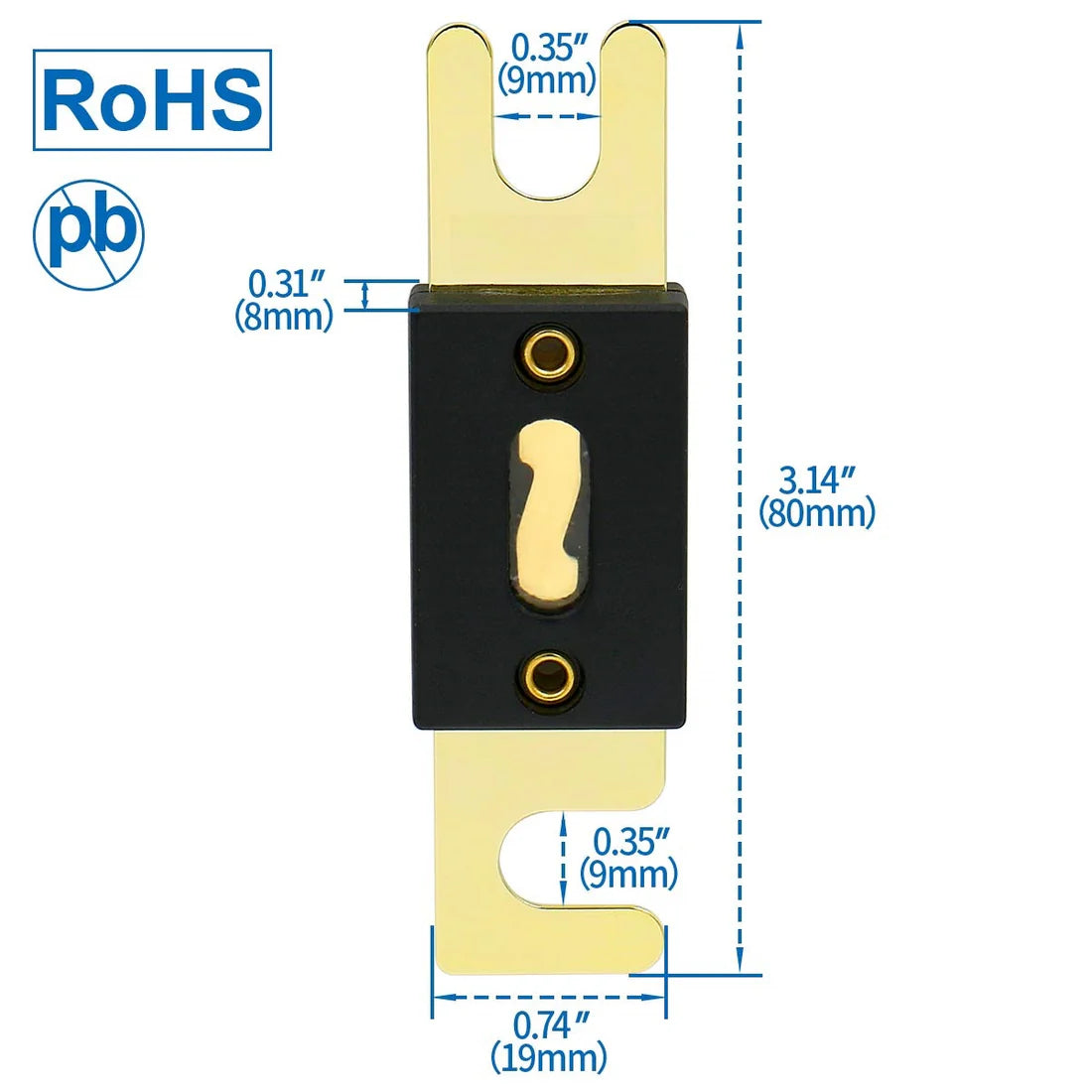 Baomain Bolt ANL Fuse for Car Vehicles Audio System Sheet Gold Tone RoHS Pack of 10